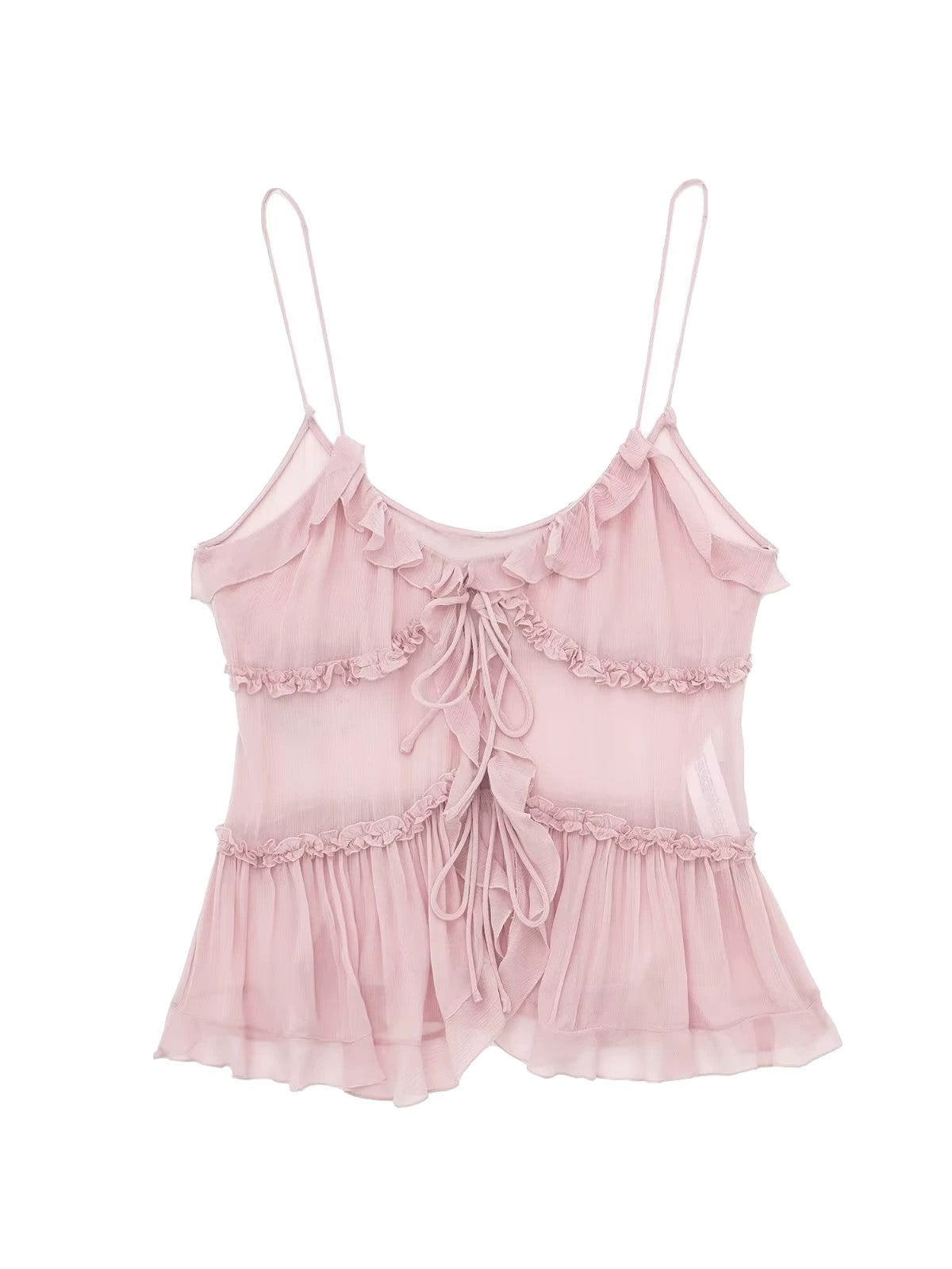 PINK RUFFLED TIE-FRONT CAMISOLE WITH CHIC LAYERED DESIGN