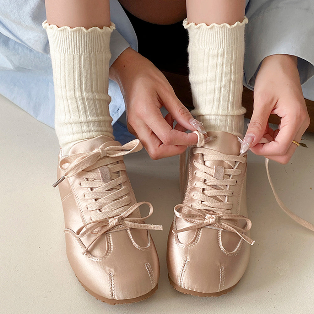 PINK SATIN SNEAKERS WITH VEGAN LEATHER AESTHETIC BOW