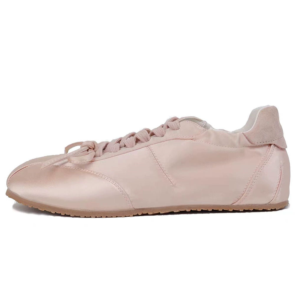 PINK SATIN SNEAKERS WITH VEGAN LEATHER AESTHETIC BOW