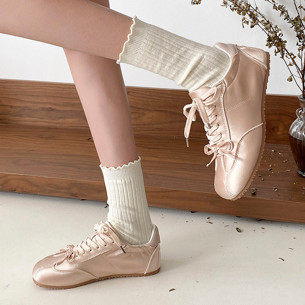 PINK SATIN SNEAKERS WITH VEGAN LEATHER AESTHETIC BOW