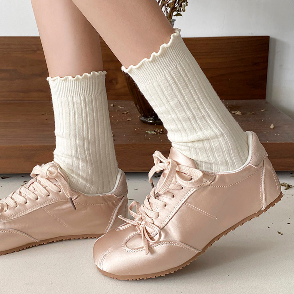 PINK SATIN SNEAKERS WITH VEGAN LEATHER AESTHETIC BOW