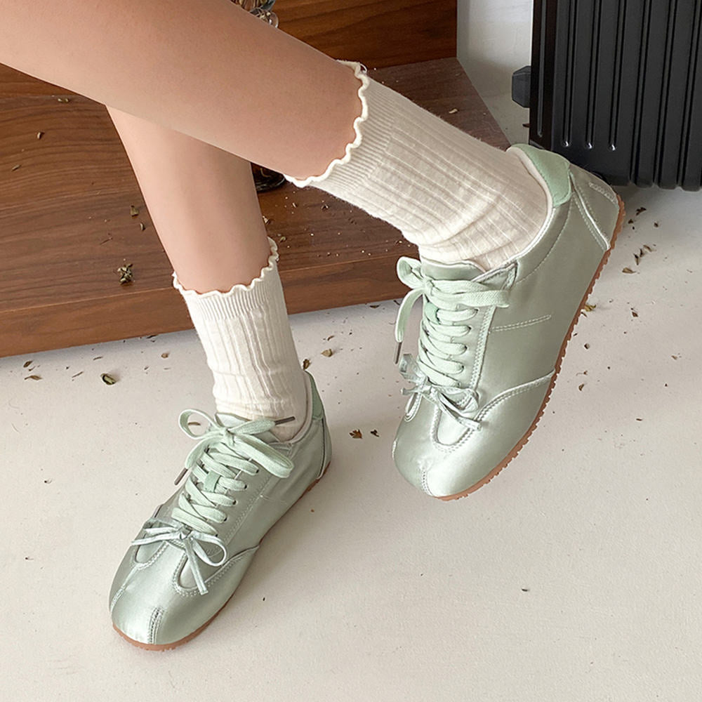 PINK SATIN SNEAKERS WITH VEGAN LEATHER AESTHETIC BOW