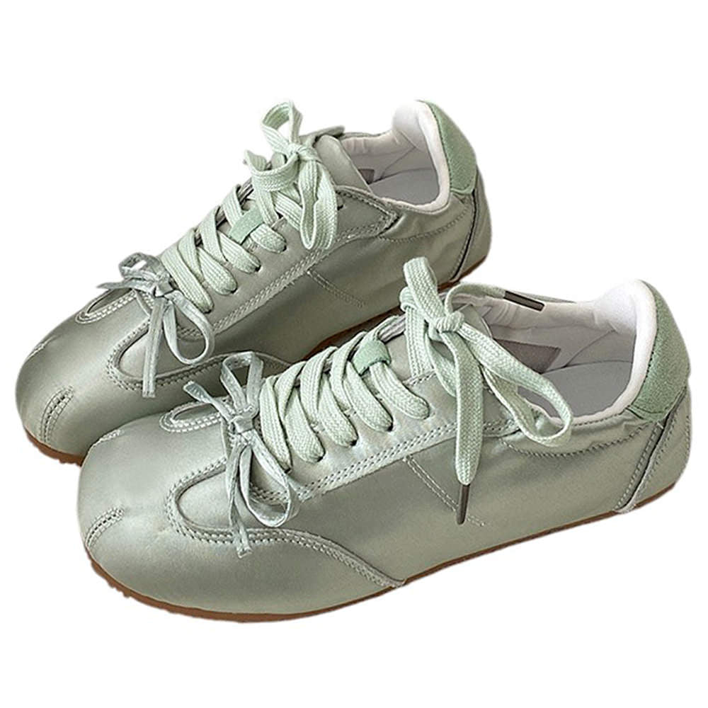 PINK SATIN SNEAKERS WITH VEGAN LEATHER AESTHETIC BOW