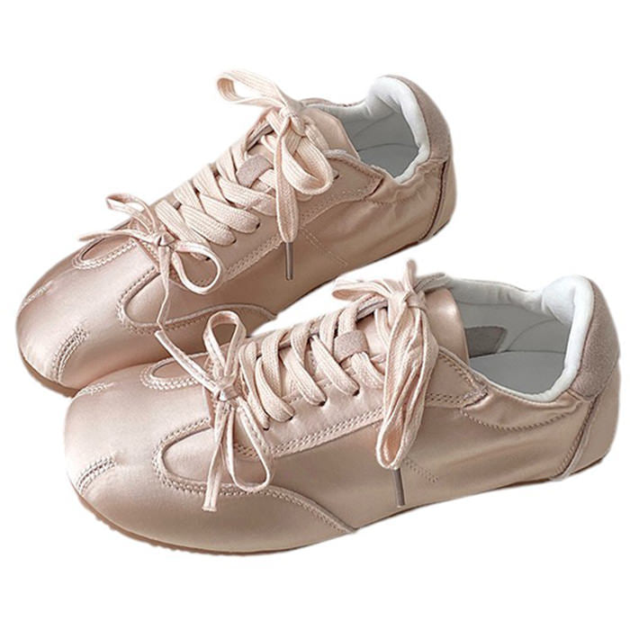 PINK SATIN SNEAKERS WITH VEGAN LEATHER AESTHETIC BOW