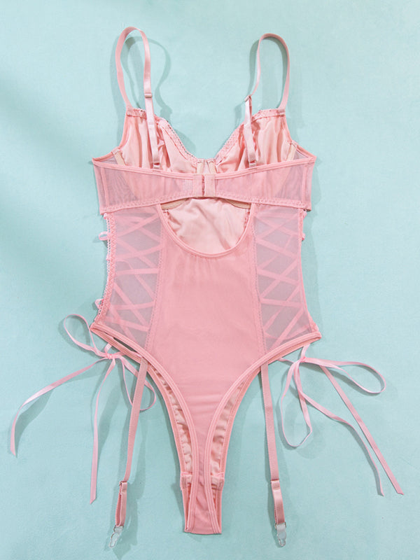 Pink sequined hip-lifting waist-slimming butterfly strap sexy jumpsuit