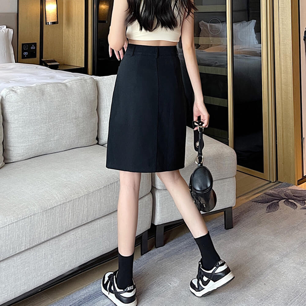 PINK SLIT KNEE-LENGTH SKIRT MODERN DESIGN