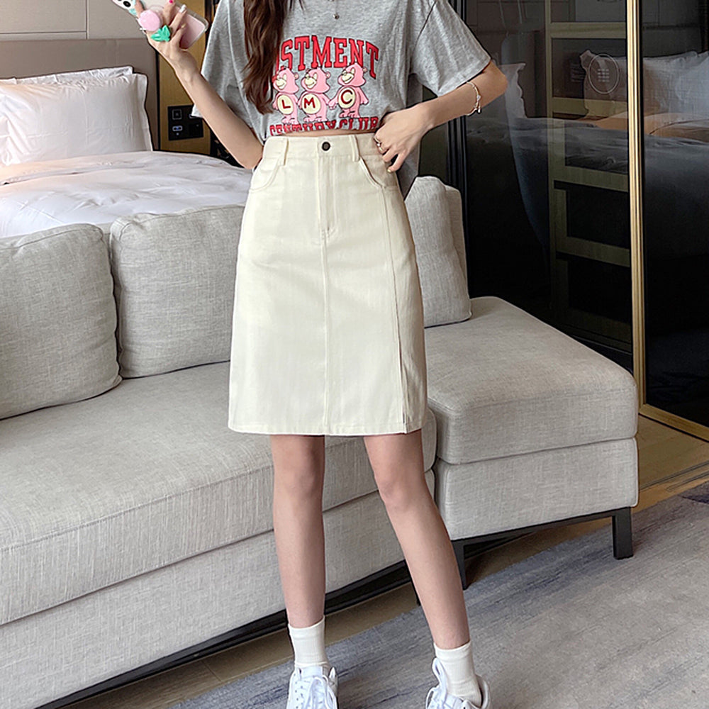 PINK SLIT KNEE-LENGTH SKIRT MODERN DESIGN
