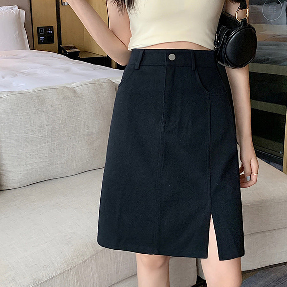PINK SLIT KNEE-LENGTH SKIRT MODERN DESIGN