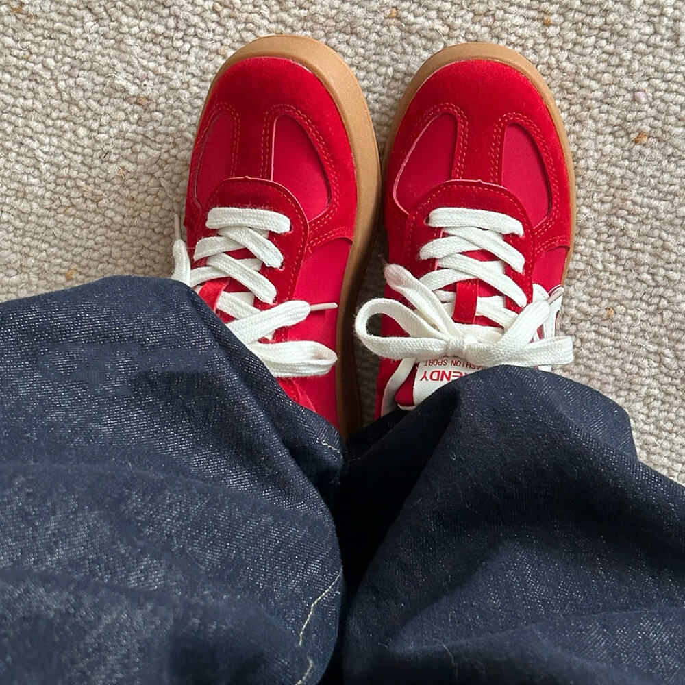 PINK SUEDE SNEAKERS WITH BROWN SOLE