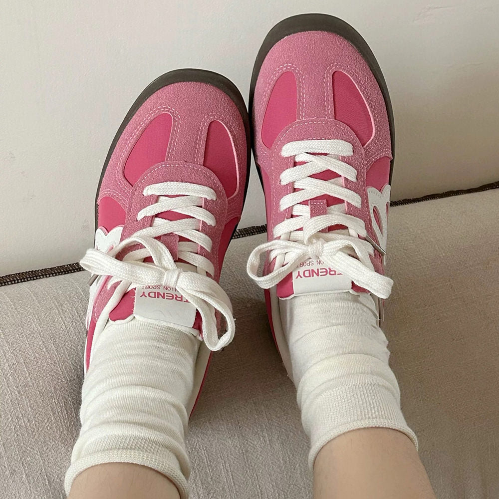 PINK SUEDE SNEAKERS WITH BROWN SOLE