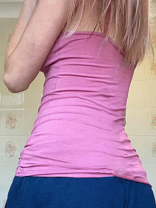 PINK TANK TOP WITH STUNNING BUTTERFLY PATTERN CONTRAST CAMISOLE