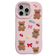 PINK TEDDY BEAR BOWS IPHONE CASE WITH CUTE BEAR DECORATIONS