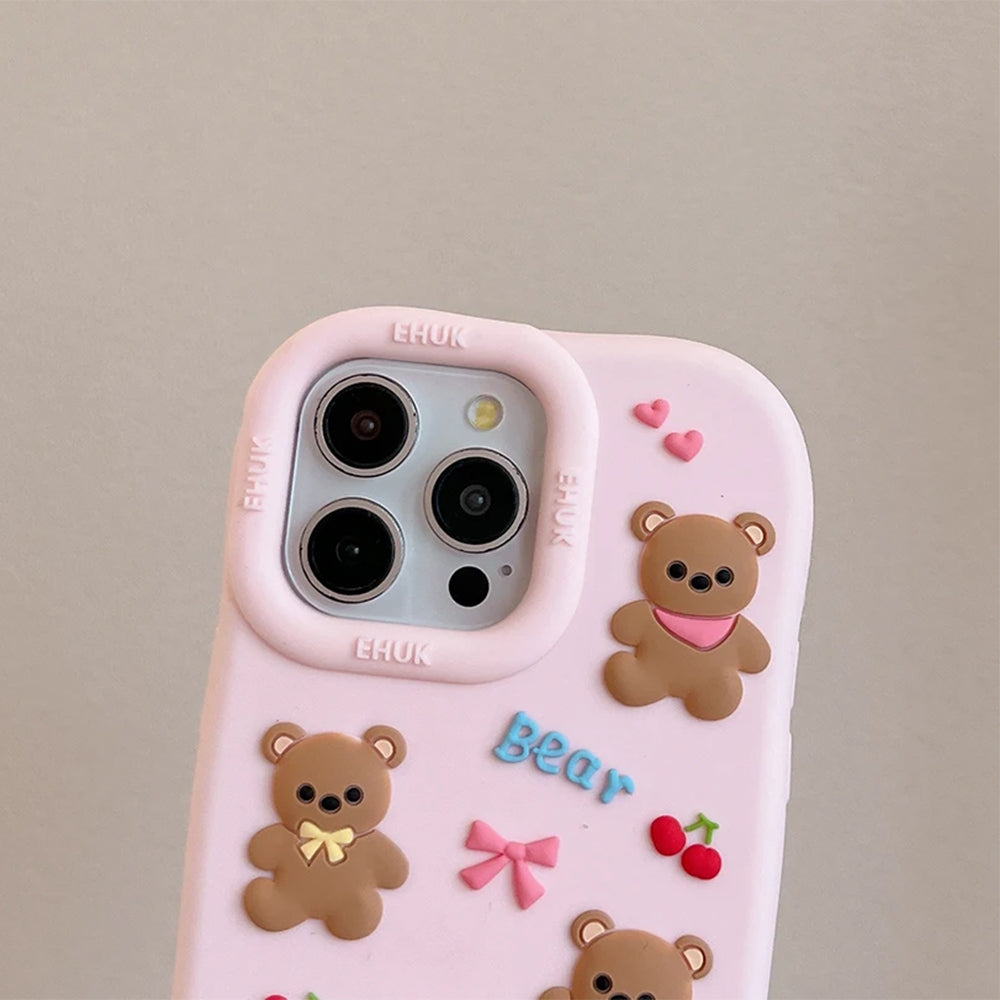 PINK TEDDY BEAR BOWS IPHONE CASE WITH CUTE BEAR DECORATIONS