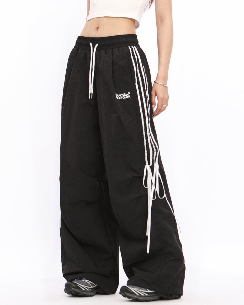 PINK WIDE LEG TROUSERS ADJUSTABLE RUCHED TIES