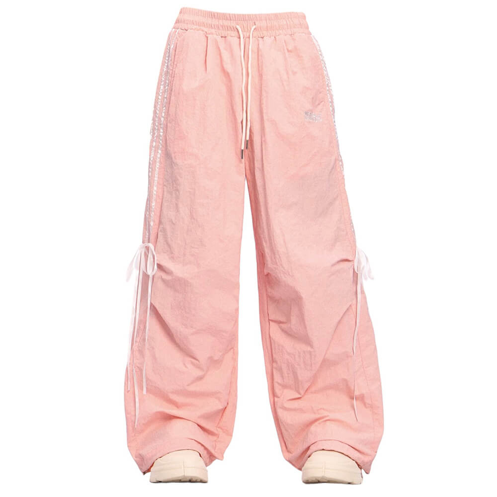 PINK WIDE LEG TROUSERS ADJUSTABLE RUCHED TIES