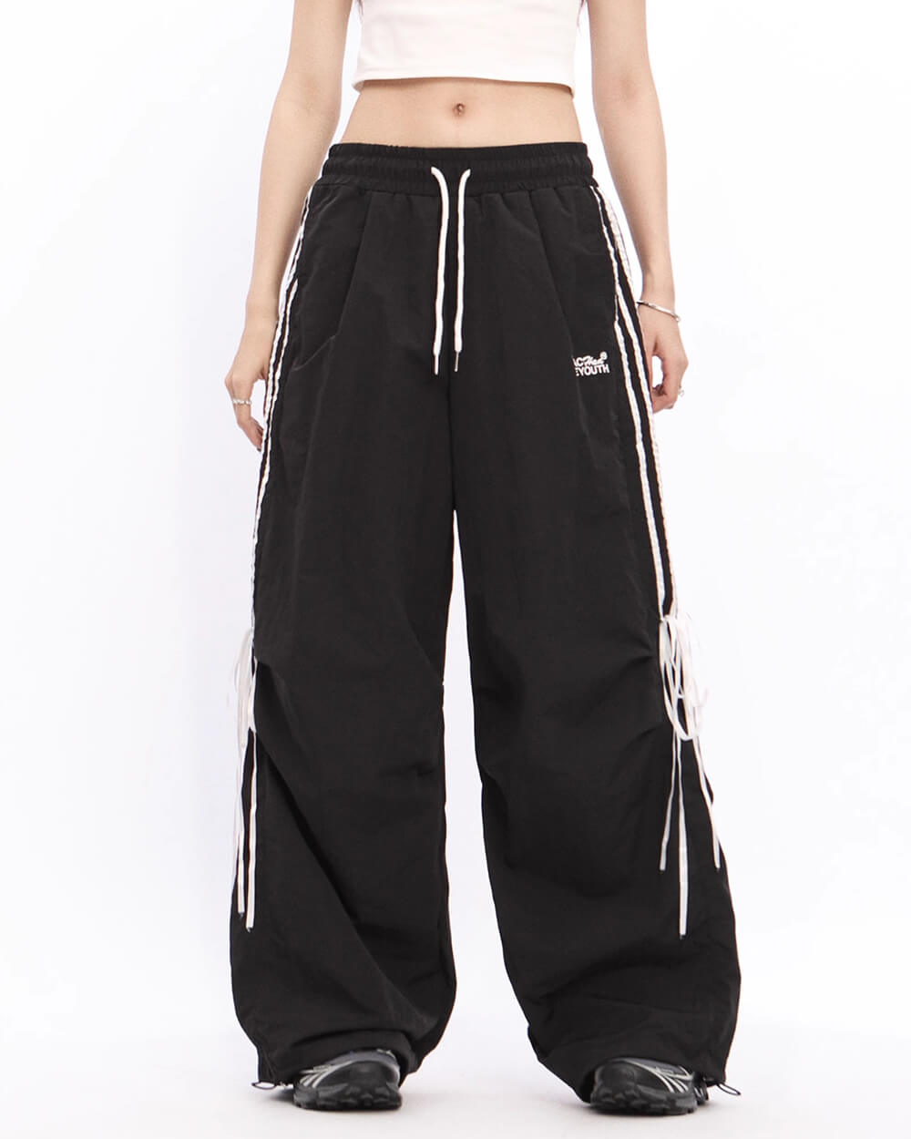 PINK WIDE LEG TROUSERS ADJUSTABLE RUCHED TIES