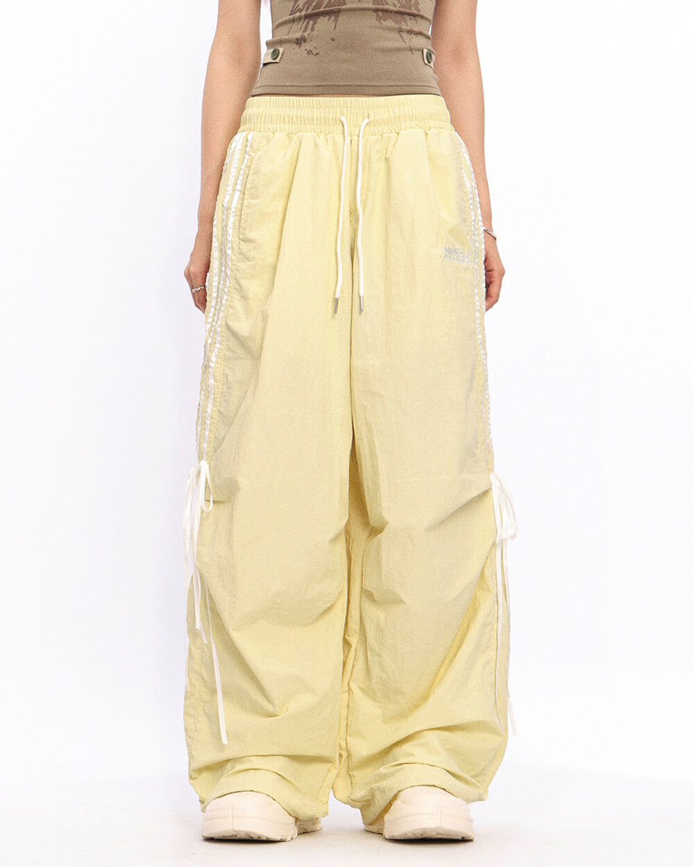 PINK WIDE LEG TROUSERS ADJUSTABLE RUCHED TIES