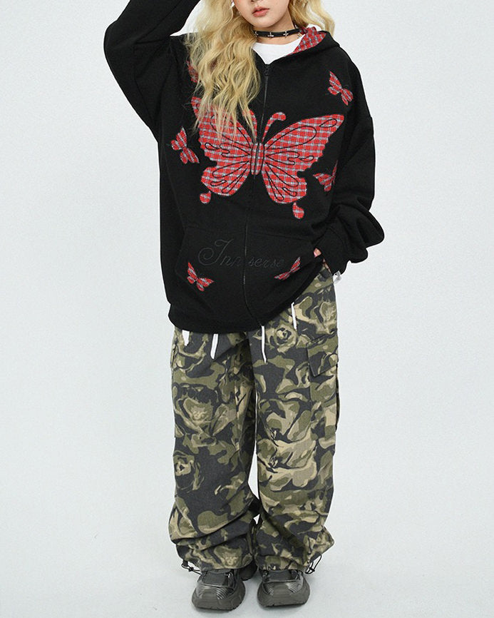 PLAID BUTTERFLY HOODIE: AUTHENTIC GRUNGE TEEN SPIRIT