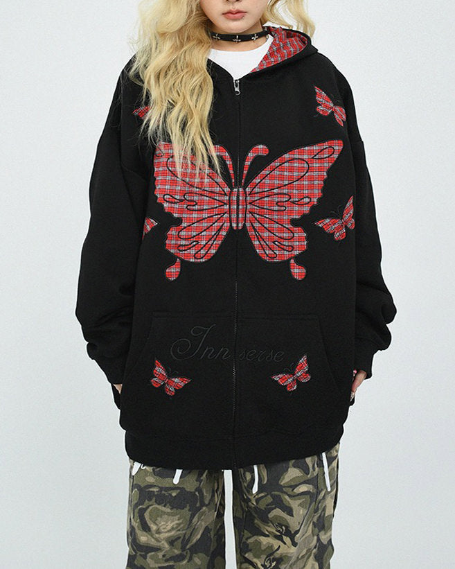 PLAID BUTTERFLY HOODIE: AUTHENTIC GRUNGE TEEN SPIRIT