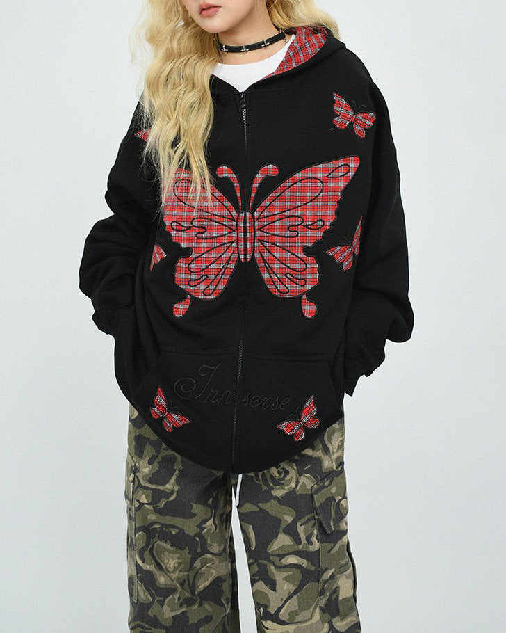 PLAID BUTTERFLY HOODIE: AUTHENTIC GRUNGE TEEN SPIRIT