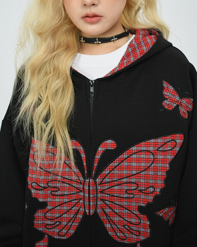 PLAID BUTTERFLY HOODIE: AUTHENTIC GRUNGE TEEN SPIRIT