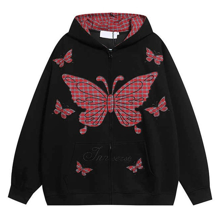 PLAID BUTTERFLY HOODIE: AUTHENTIC GRUNGE TEEN SPIRIT