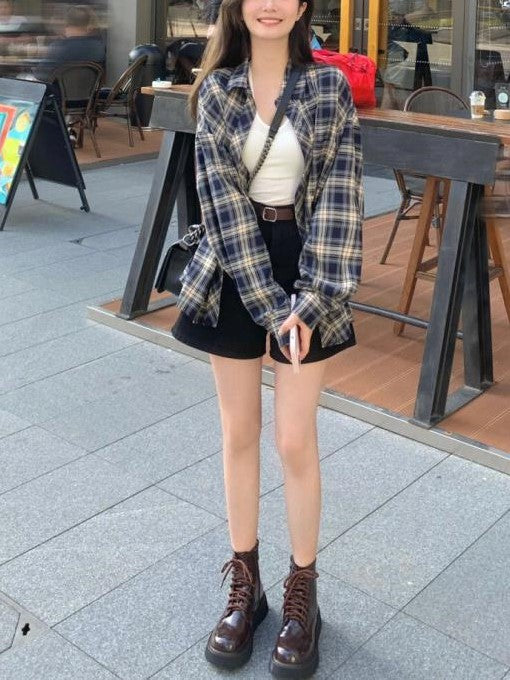 PLAID BUTTON-DOWN SHIRT WITH CLASSIC CHECK PATTERN, LONG SLEEVE DESIGN