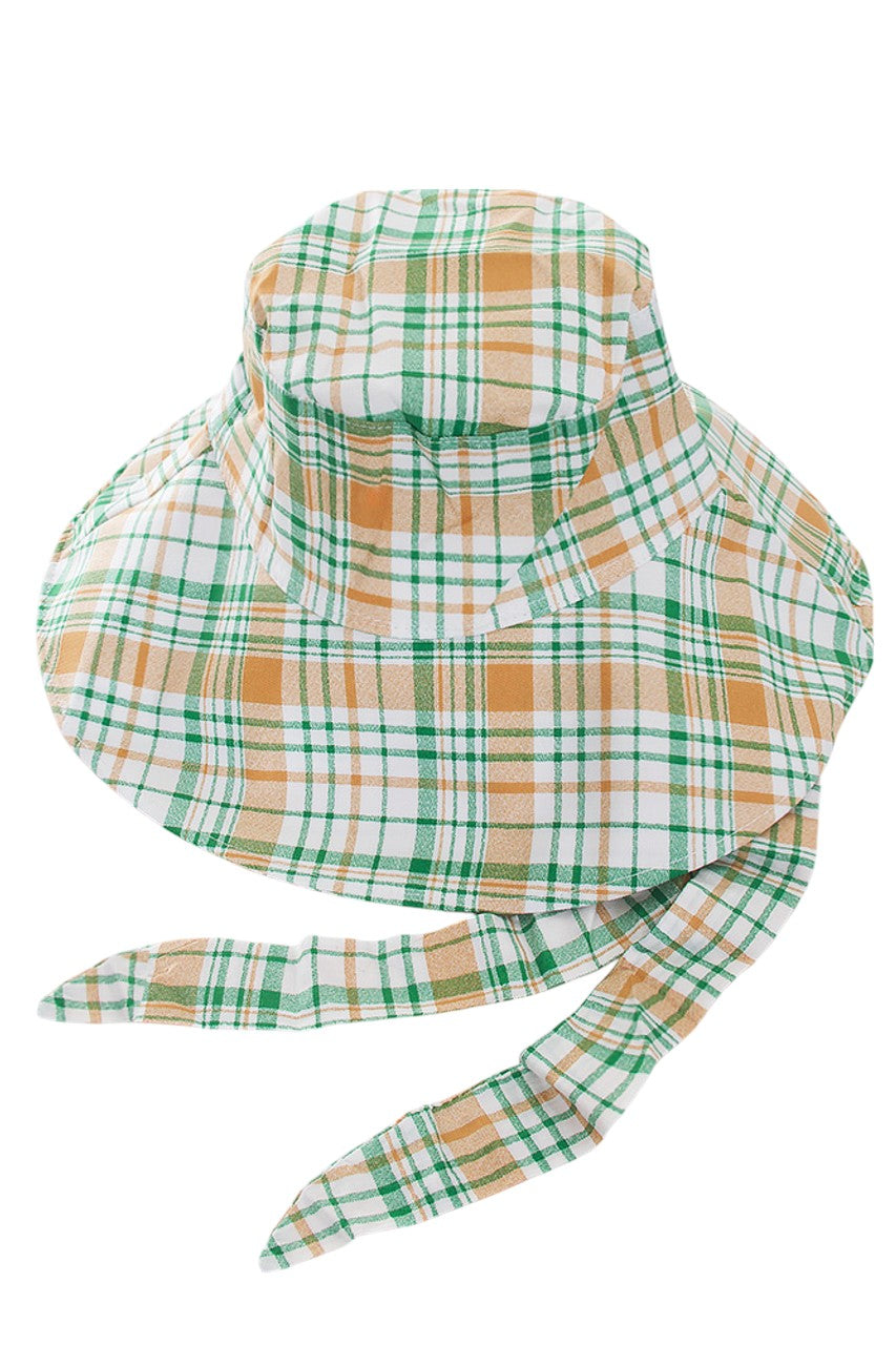 PLAID CHIN TIE BUCKET HAT