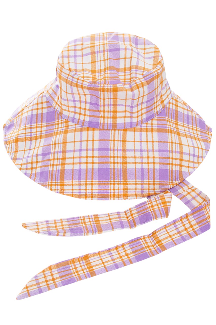 PLAID CHIN TIE BUCKET HAT