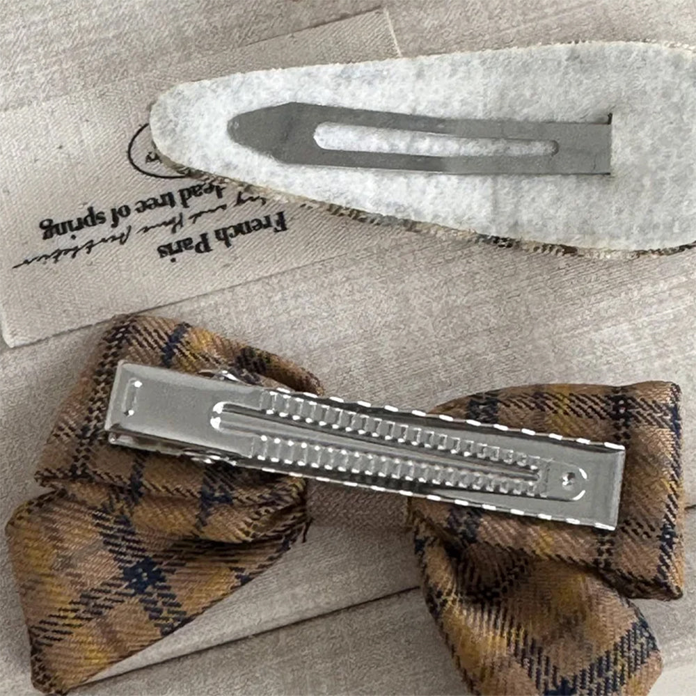 PLAID EMBROIDERED HAIR BOW SET VINTAGE HAIR BOW