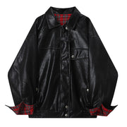 PLAID LINED GRUNGE LEATHER JACKET