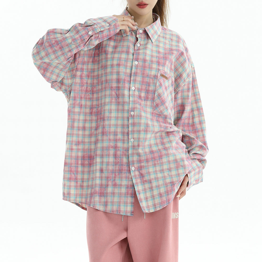 PLAID SHIRT PINK GREEN PASTEL PLAID SOFT GIRL AESTHETIC