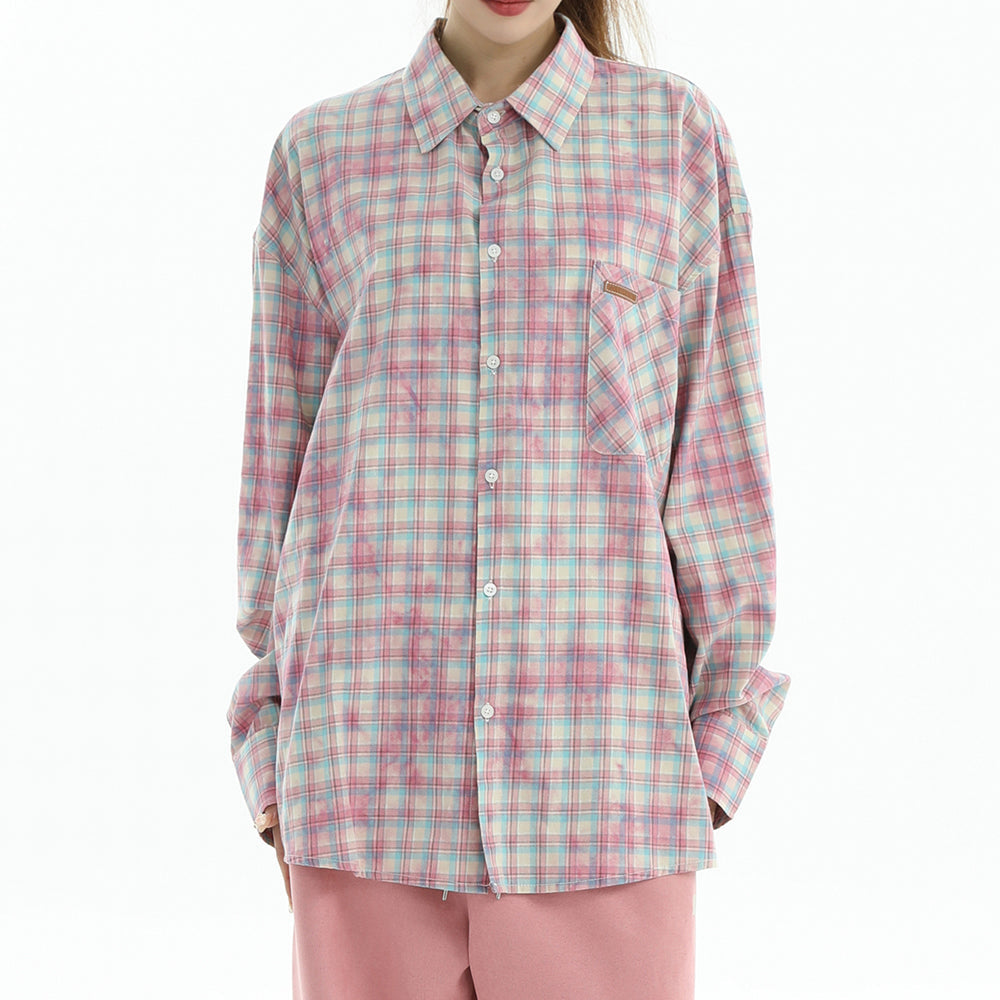 PLAID SHIRT PINK GREEN PASTEL PLAID SOFT GIRL AESTHETIC