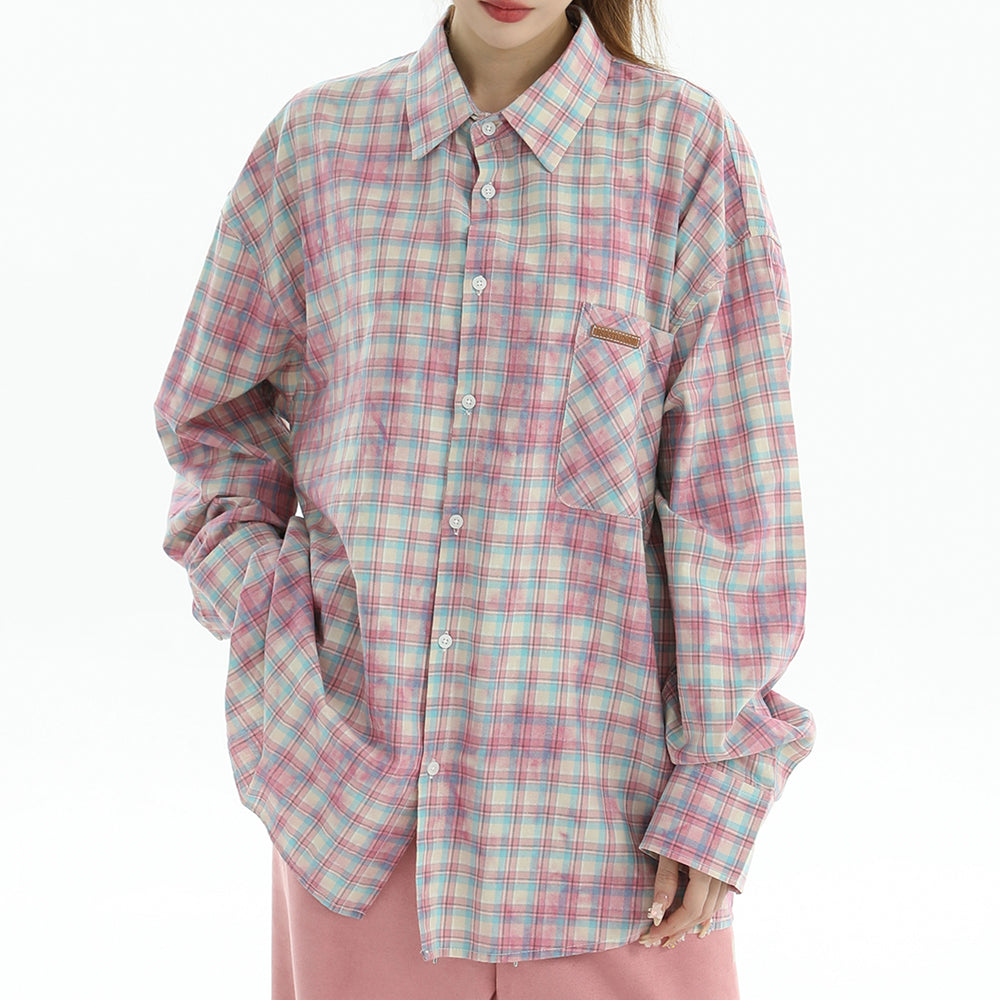 PLAID SHIRT PINK GREEN PASTEL PLAID SOFT GIRL AESTHETIC