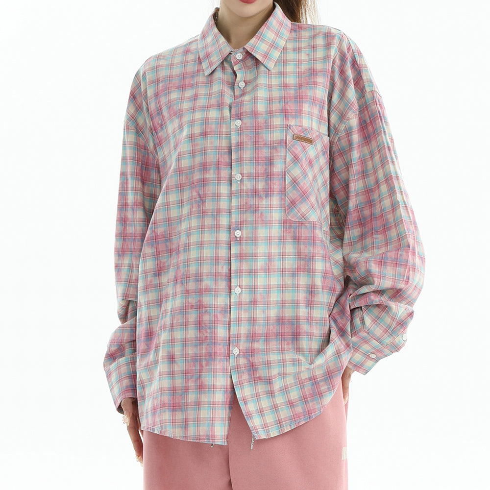 PLAID SHIRT PINK GREEN PASTEL PLAID SOFT GIRL AESTHETIC
