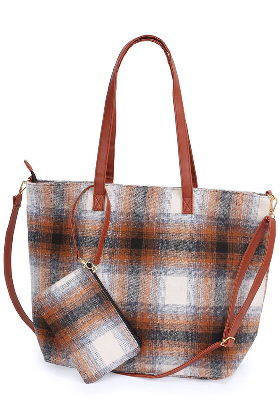 Plaid Weekend Tote Bag with Pouch