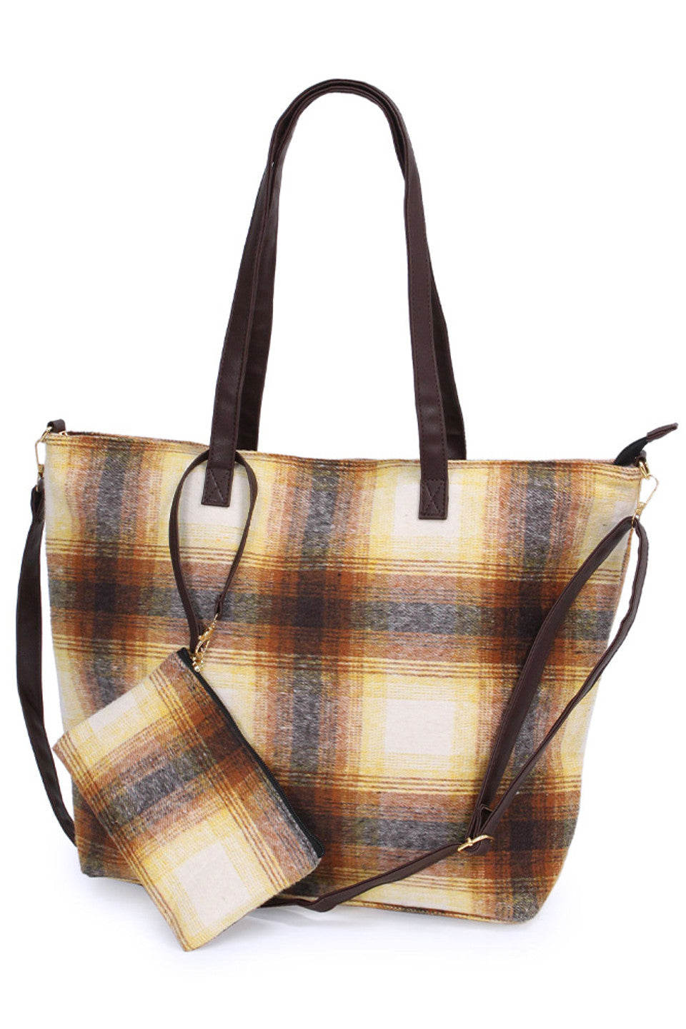 Plaid Weekend Tote Bag with Pouch