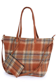 Plaid Weekend Tote Bag with Pouch