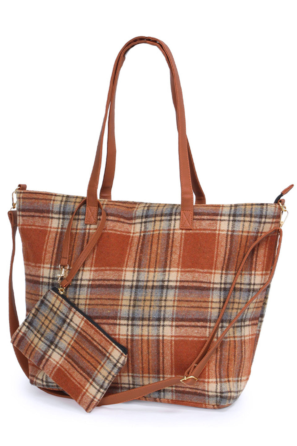 Plaid Weekend Tote Bag with Pouch