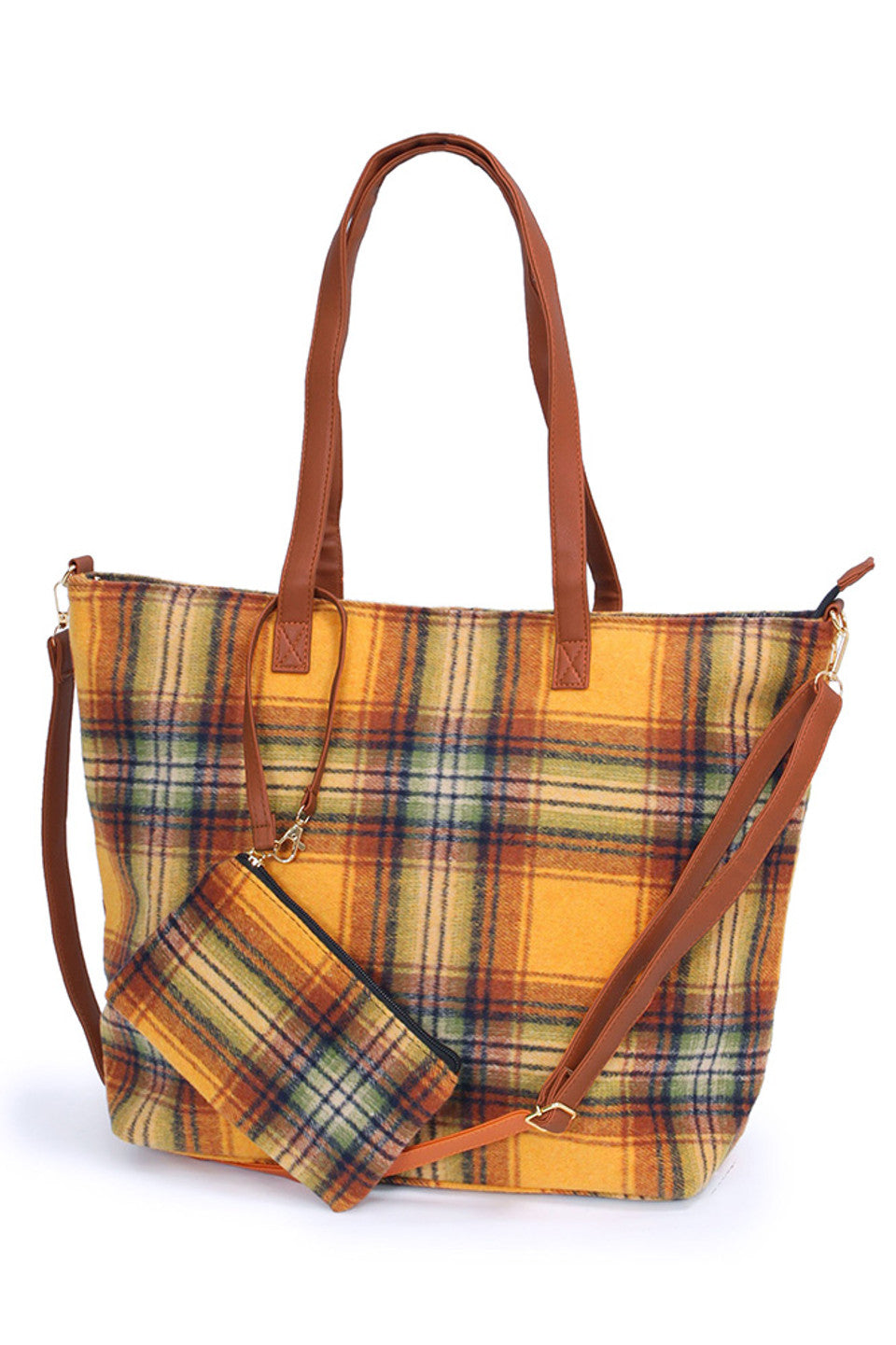 Plaid Weekend Tote Bag with Pouch