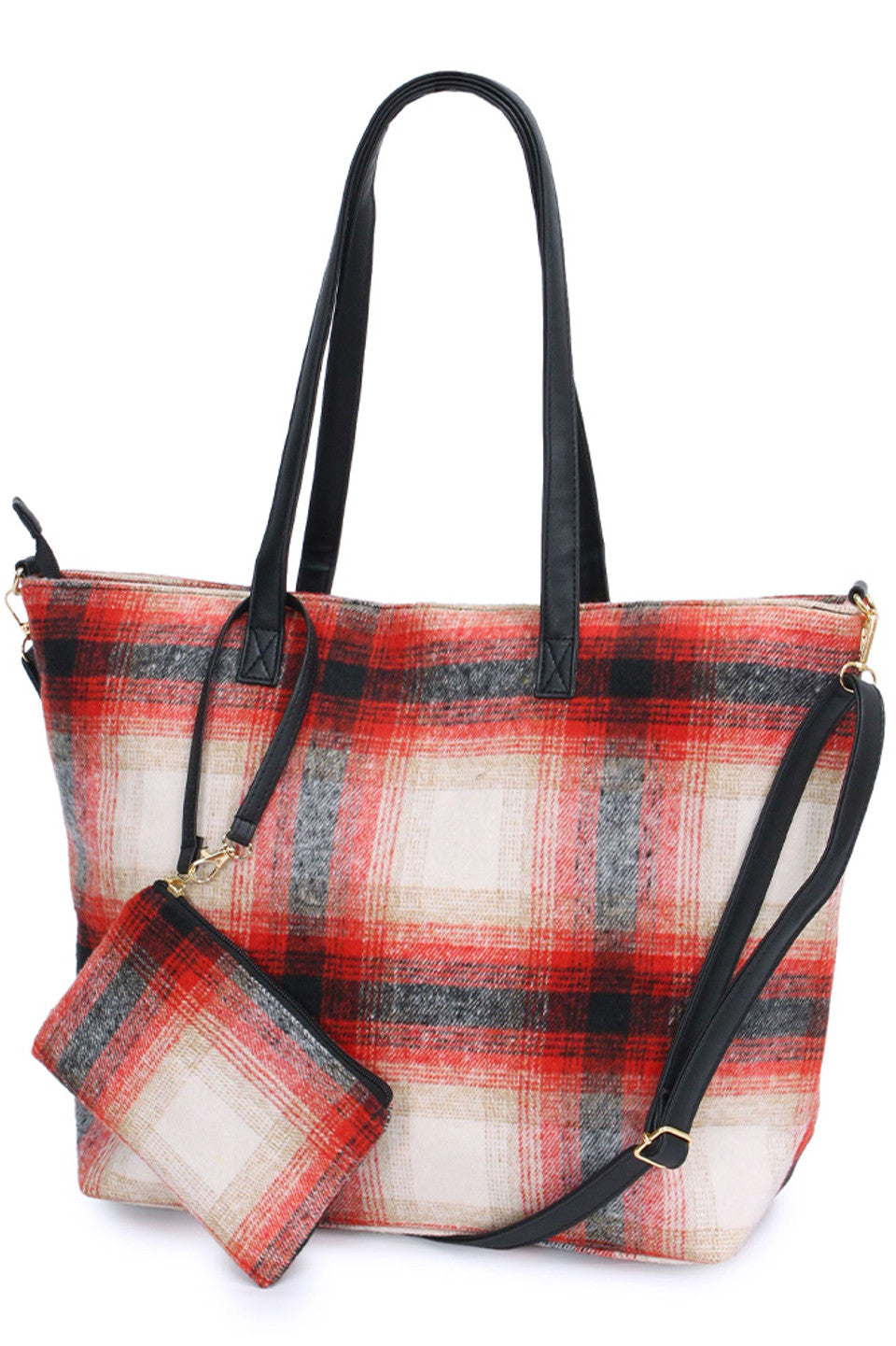 Plaid Weekend Tote Bag with Pouch