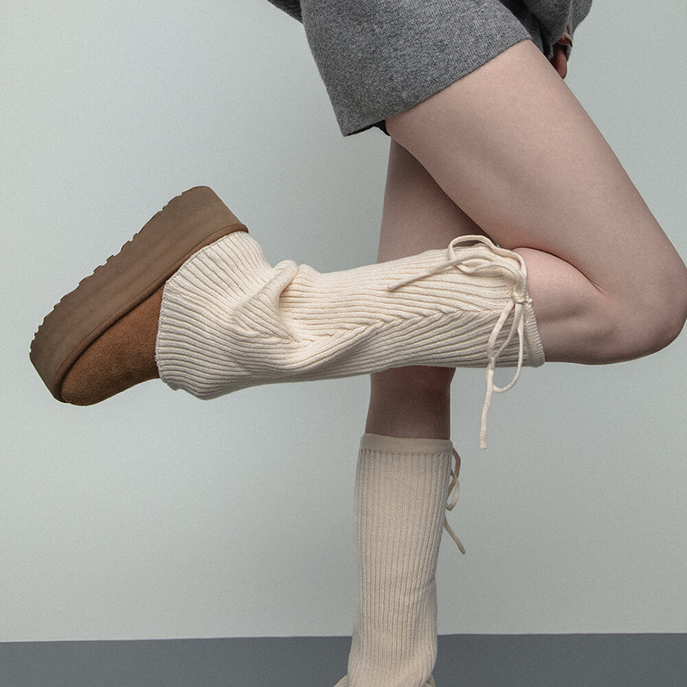 PLATFORM BOOTS WITH RIBBED LEG WARMERS SOFT GIRL STYLE