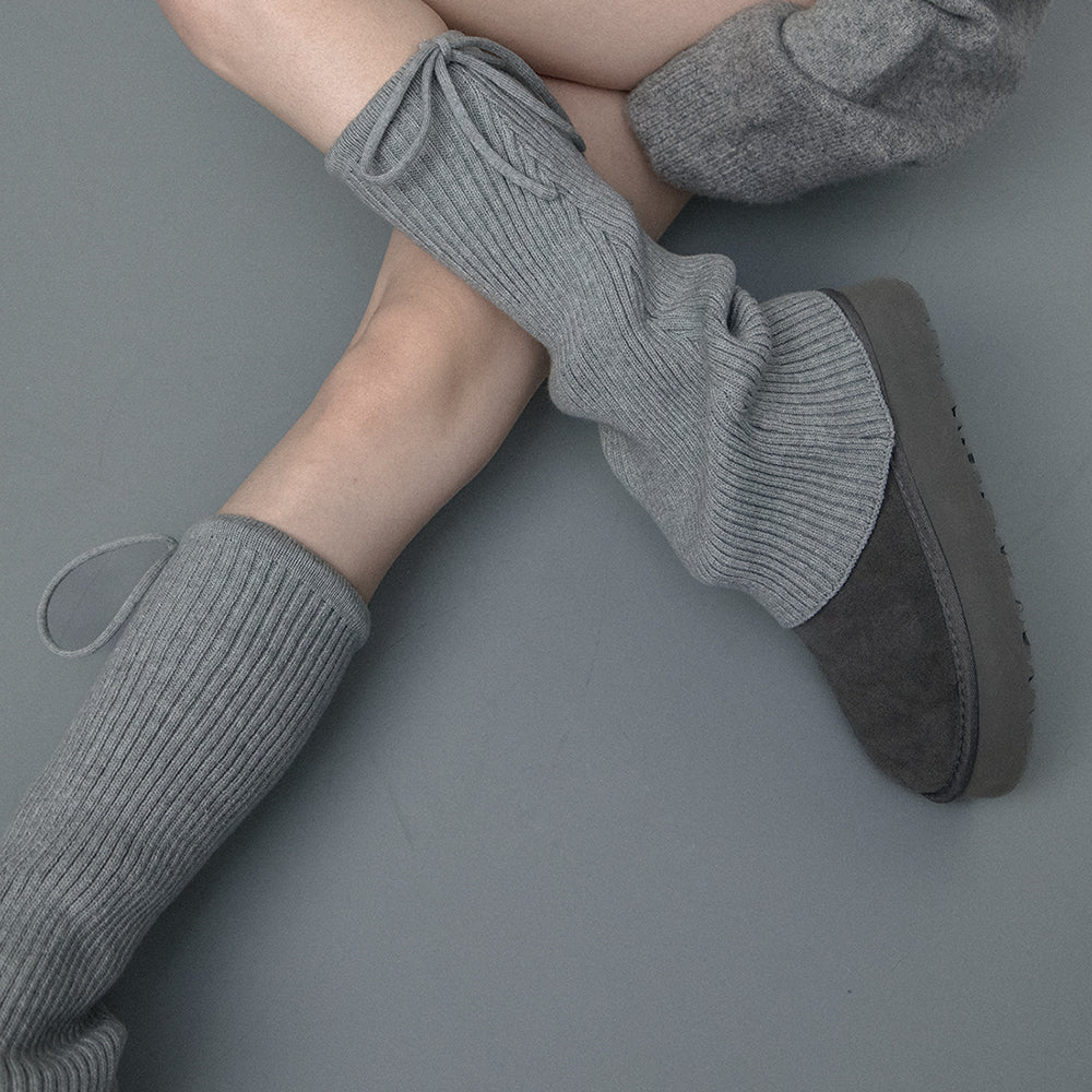 PLATFORM BOOTS WITH RIBBED LEG WARMERS SOFT GIRL STYLE