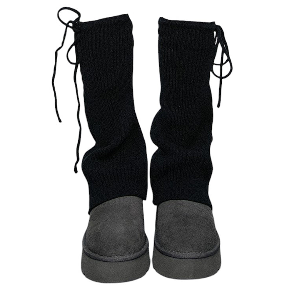 PLATFORM BOOTS WITH RIBBED LEG WARMERS SOFT GIRL STYLE