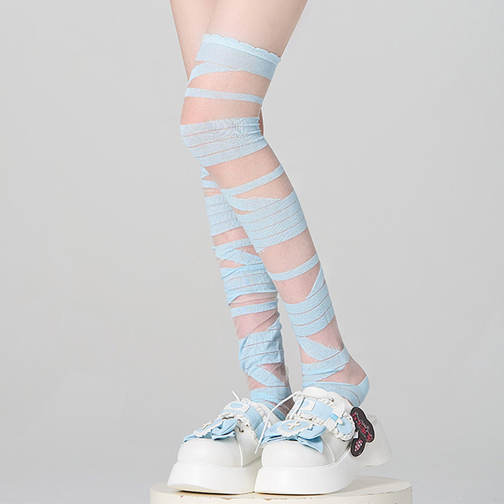 PLATFORM SHOES CELESTE BLUE TIE-UP SEE-THROUGH FABRIC