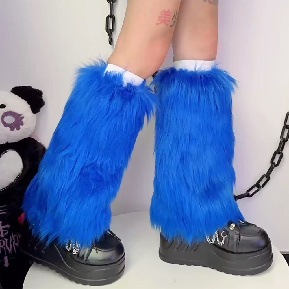 PLATFORM SHOES WITH LAVENDER FAUX FUR Y2K FUZZY LEG WARMERS