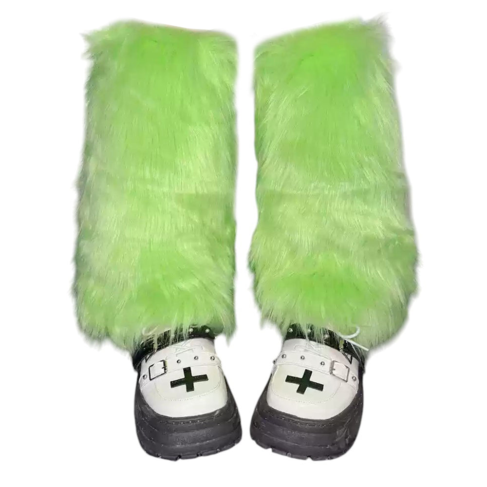 PLATFORM SHOES WITH LAVENDER FAUX FUR Y2K FUZZY LEG WARMERS