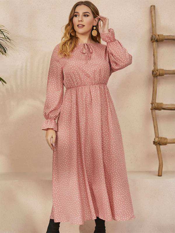 Plus size women’s new polka-dot loose long-sleeved dress
