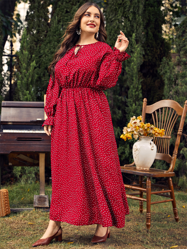 Plus size women’s new polka-dot loose long-sleeved dress