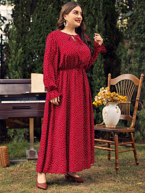 Plus size women’s new polka-dot loose long-sleeved dress